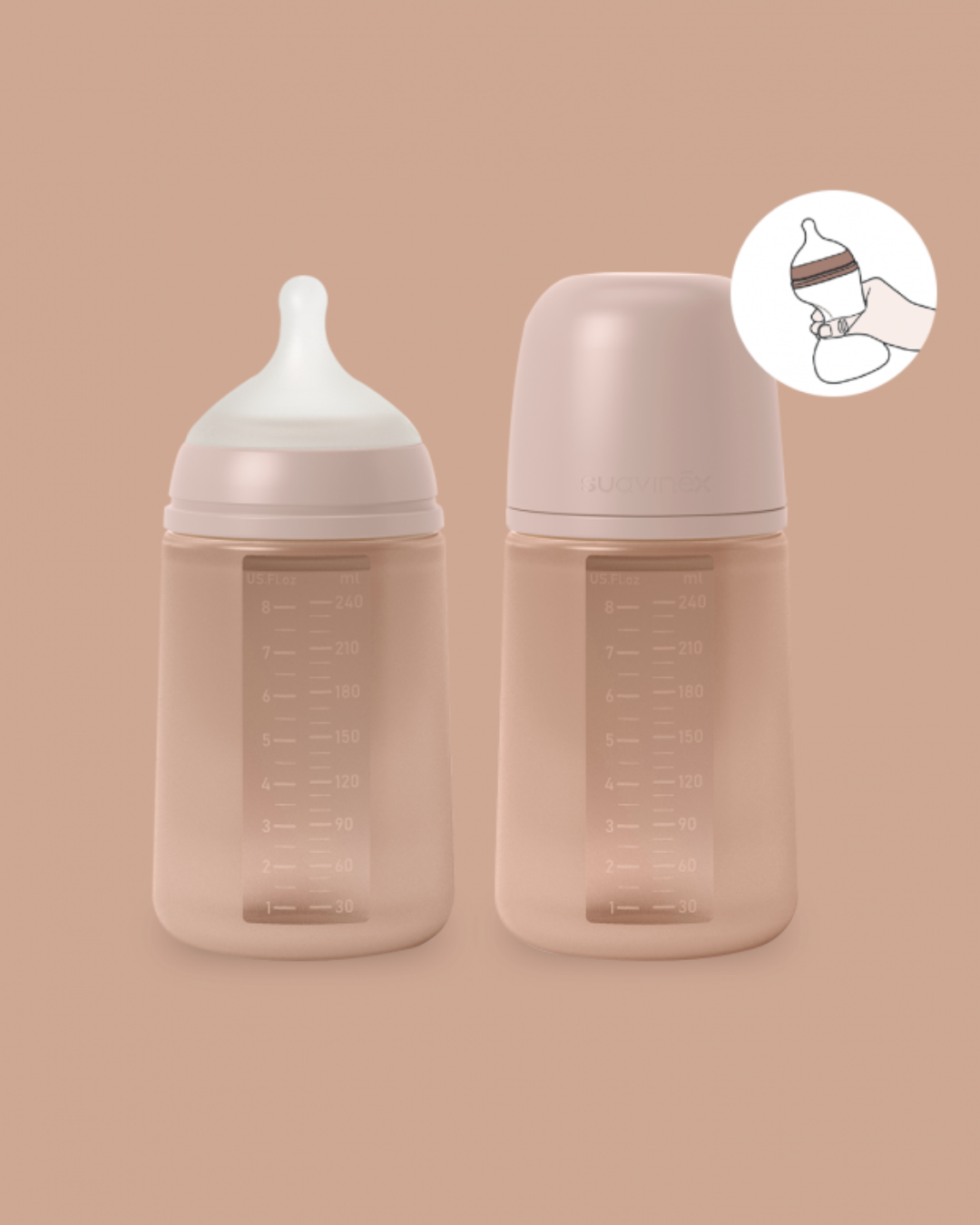 Suavinex - butelka silikonowa SX Pro średni przepływ 240 ml Colour Essence cielista