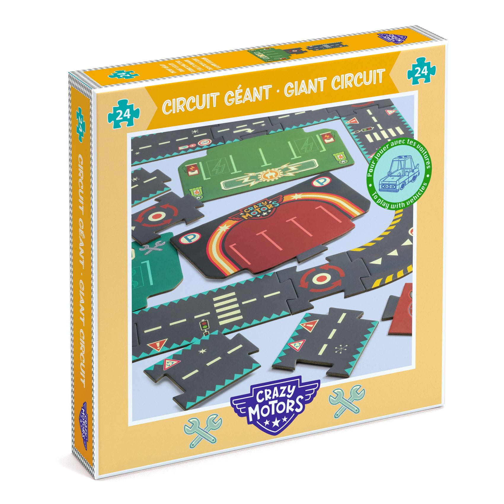 Djeco - kartonowe puzzle droga Crazy motors