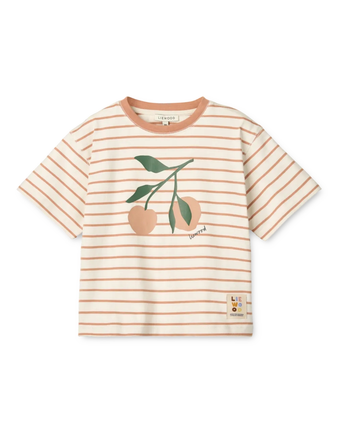 Liewood - koszulka T-shirt z krótkim rękawem w paski Tyler Placement Peach Stripe tuscany rose creme de la creme 