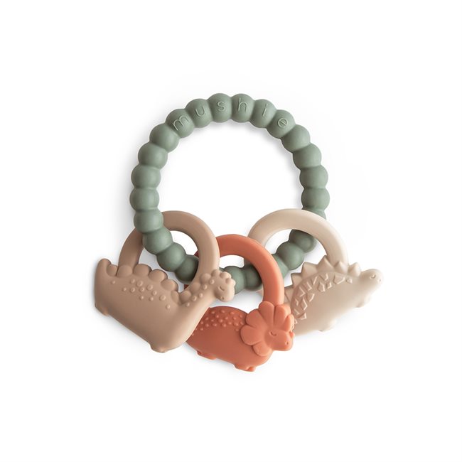 Mushie - gryzak silikonowy na kółku Dino