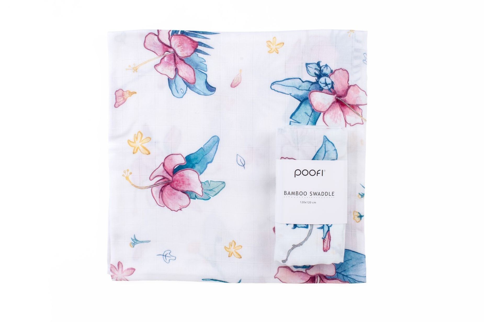Poofi - otulacz bambusowy Tropical 120x120 Hibiskusy