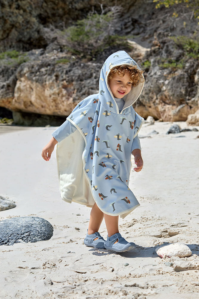Lassig - dziecięce ponczo plażowe z wzorem i kapturem LSF UV Crocodile sky blue