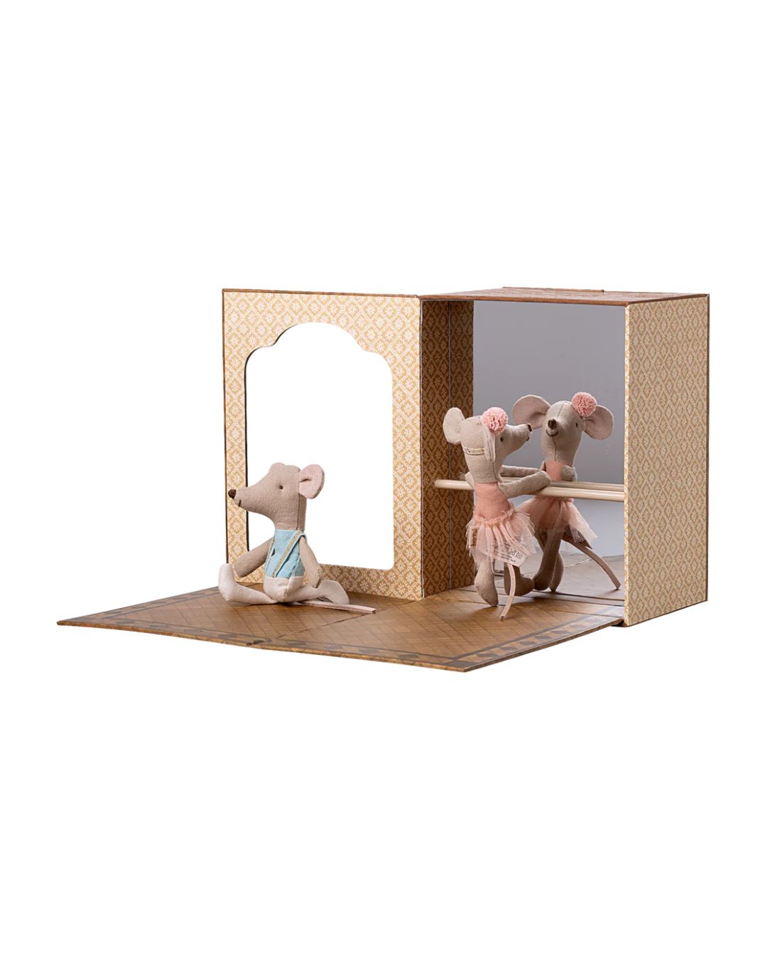 Maileg - myszki baletowe w studiu tanecznym, mała siostra i brat