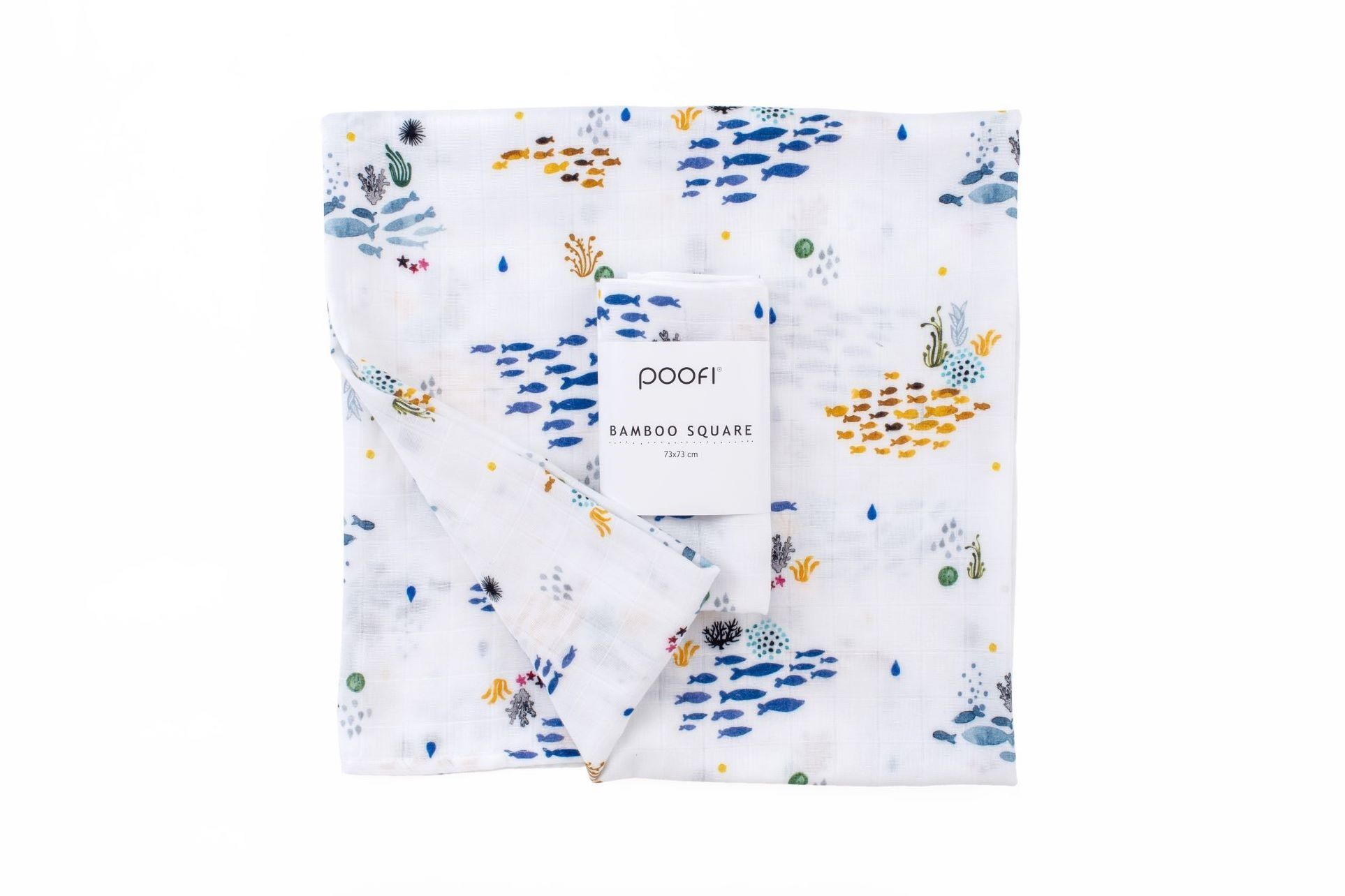 Poofi - pieluszka bambusowa Ocean 73x73 Ławice rybek