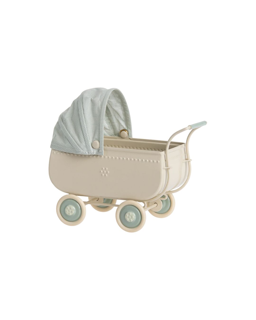 Maileg - metalowy wózek dla myszek 15cm - Micro pram blue