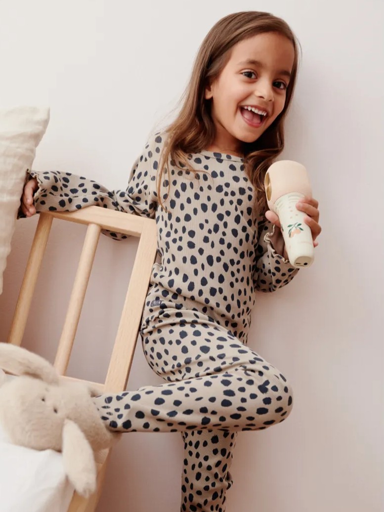 Liewood - prążkowane legginsy Marien Printed Rib Leo spots / Mist