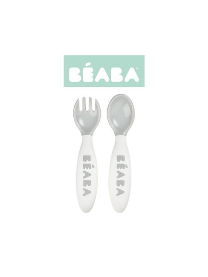 Beaba - sztućce plastikowe w etui Grey