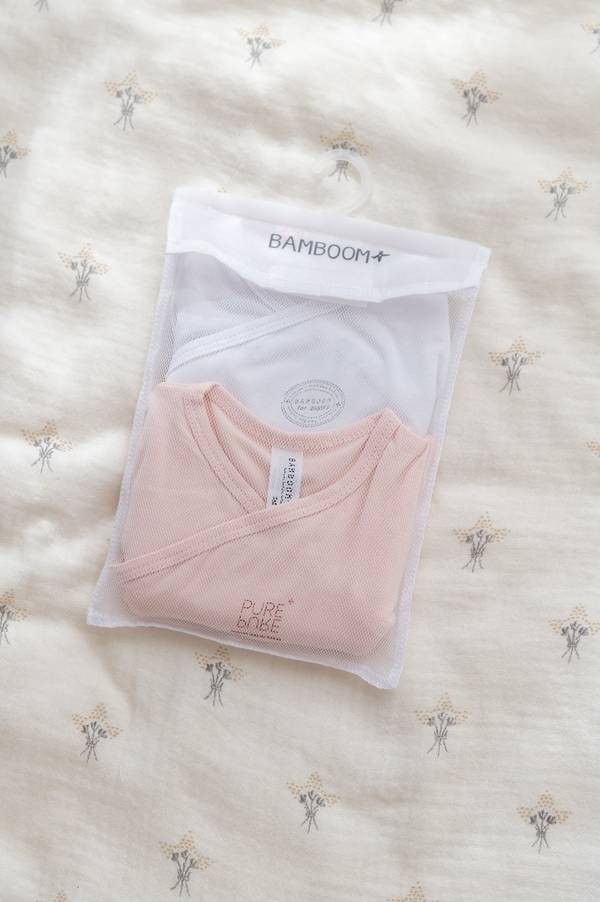 Bamboom - bambusowe body kopertowe z krótkim rękawem 2-pak (różowe i białe)