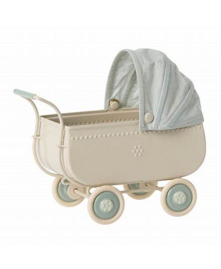 Maileg - metalowy wózek dla myszek 15cm - Micro pram blue