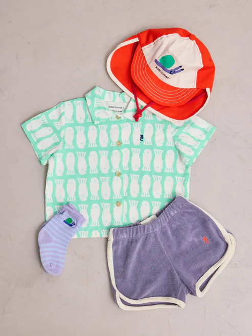  BOBO CHOSES - spodenki niemowlęce frotte Terry navy blue grantowe