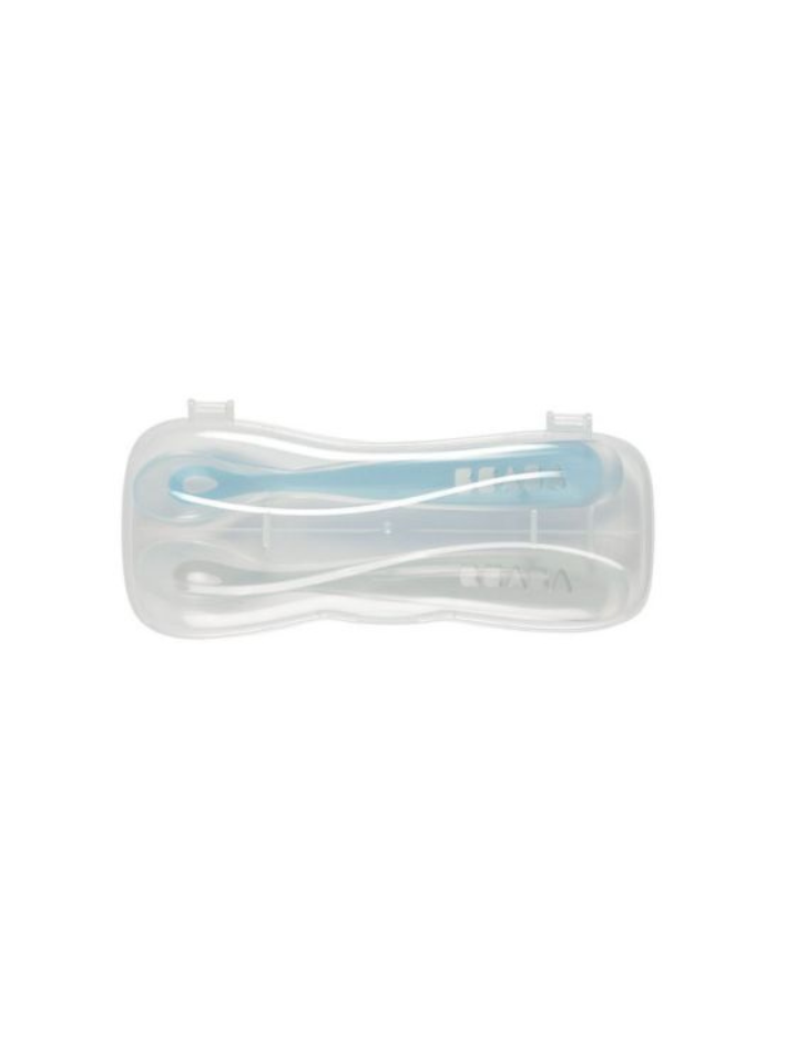 Beaba - zestaw 2 Łyżeczek silikonowych w podróżnym etui 4m+ (2 szt.) Windy Blue