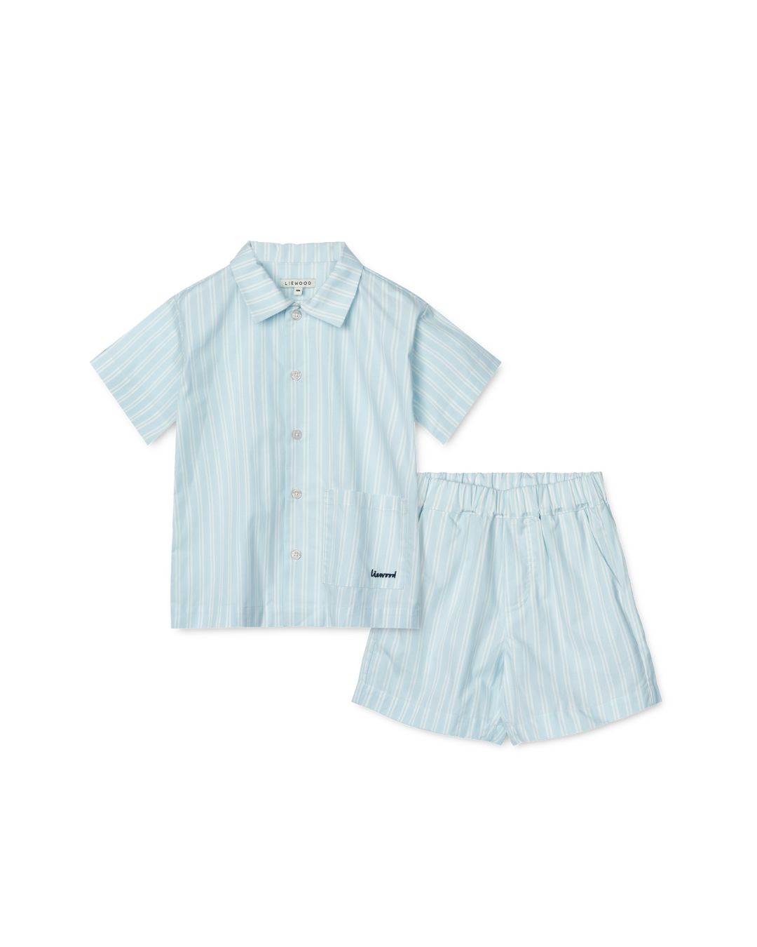 Liewood - zestaw komplet koszula z krótkim rękawem i spodenki Leona Stripe creme de la creme pure sky