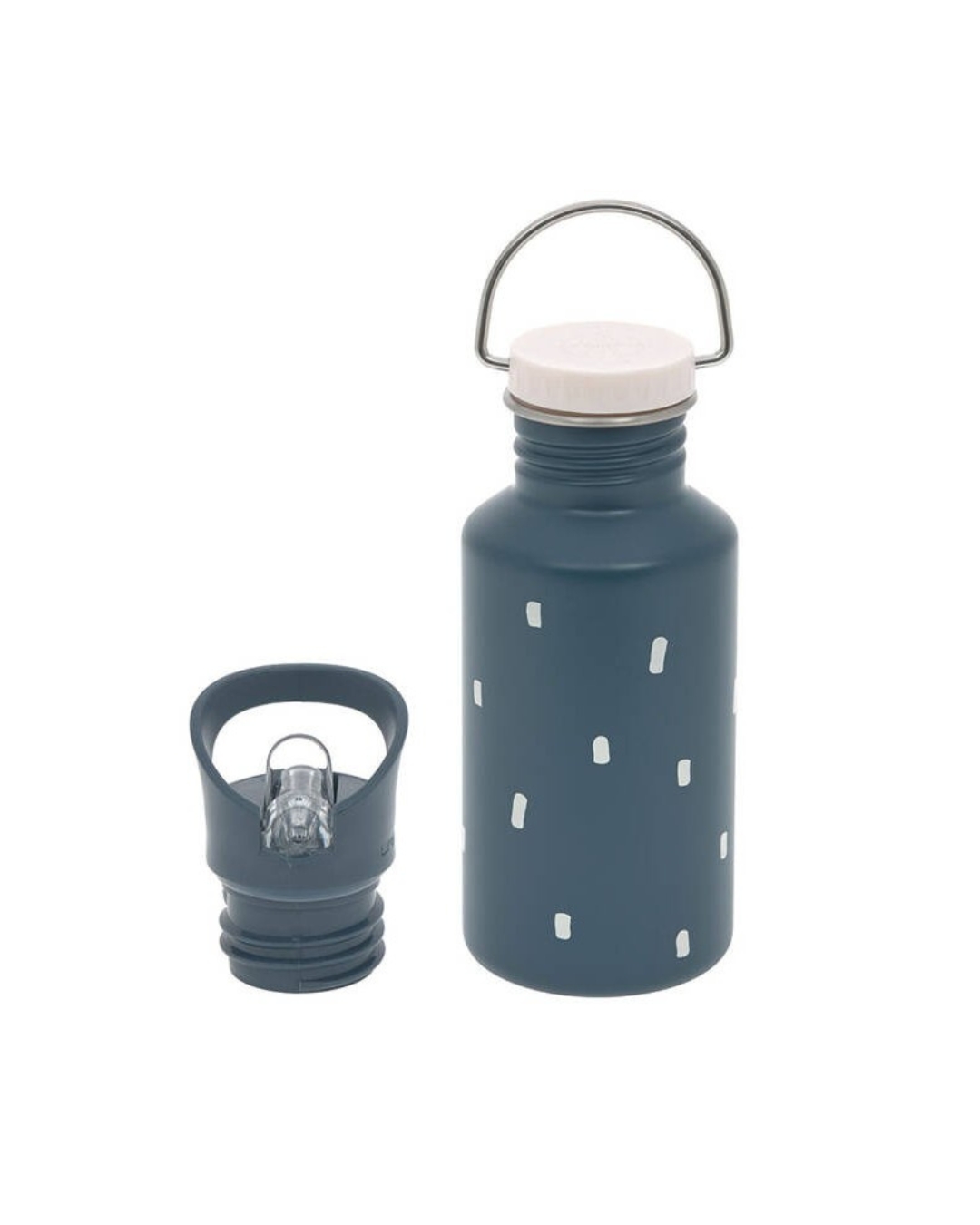 Lassig - bidon ze stali nierdzewnej z dodatkową zakrętką z ustnikiem 500 ml Happy Prints granatowy