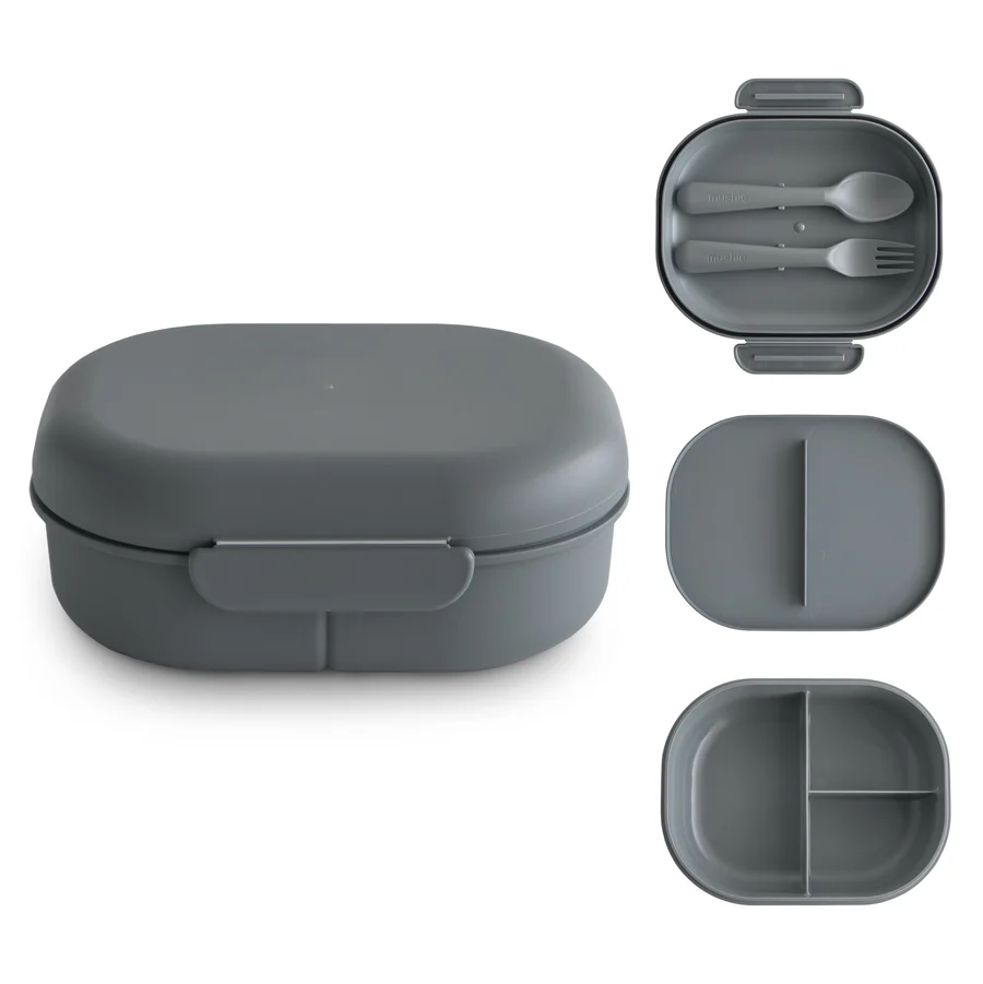 Mushie - lunchbox ze sztućcami Smoke