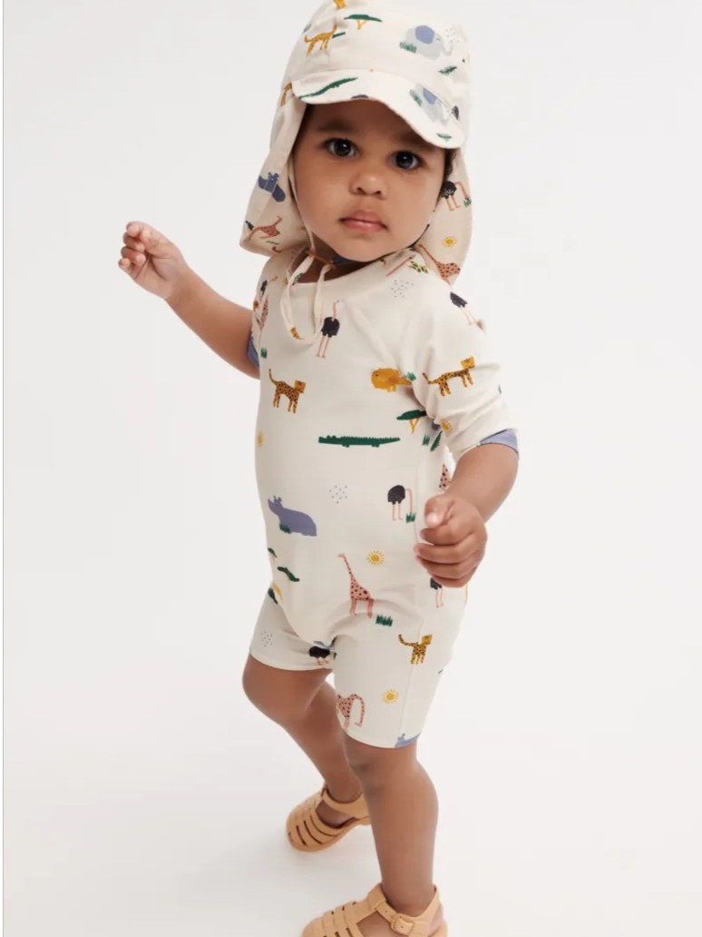 Liewood - kombinezon kąpielowy na krótki rękaw UV Thor Baby safari sandy mix