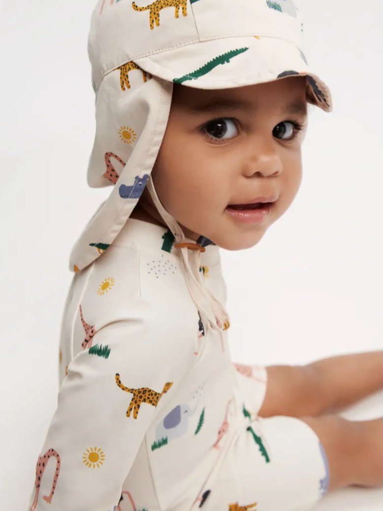 Liewood - kombinezon kąpielowy na krótki rękaw UV Thor Baby safari sandy mix