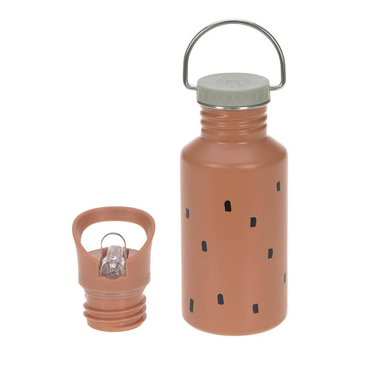 Lassig - bidon ze stali nierdzewnej z dodatkową zakrętką z ustnikiem 500 ml Happy Prints karmelowy