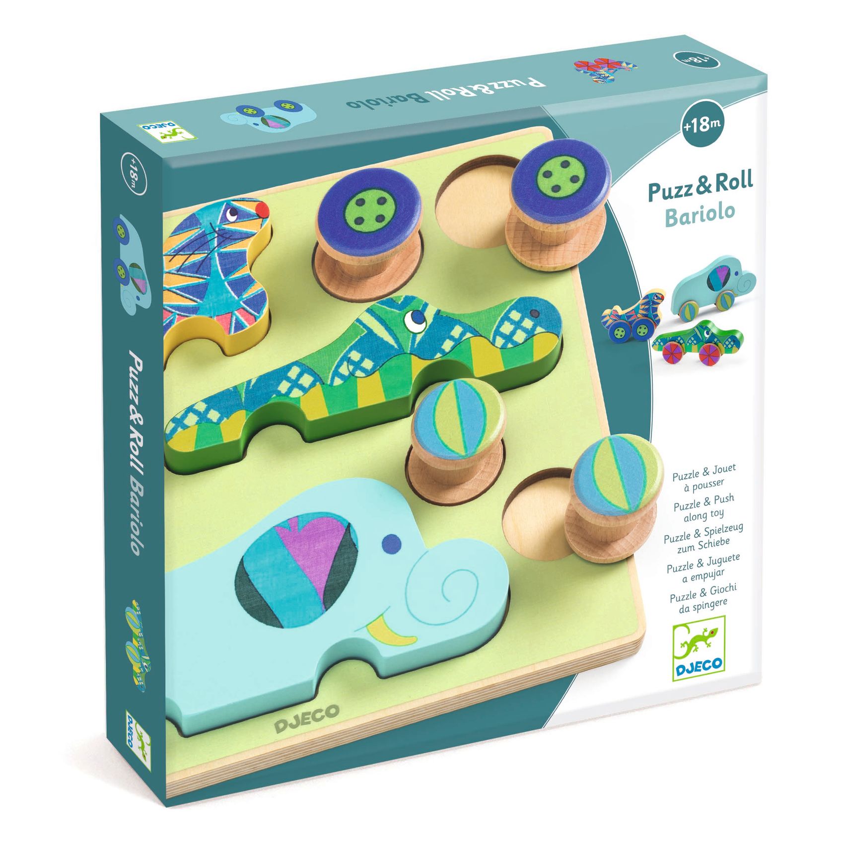 Djeco - układanka drewniana 2 w 1 Puzz & Roll Bariolo