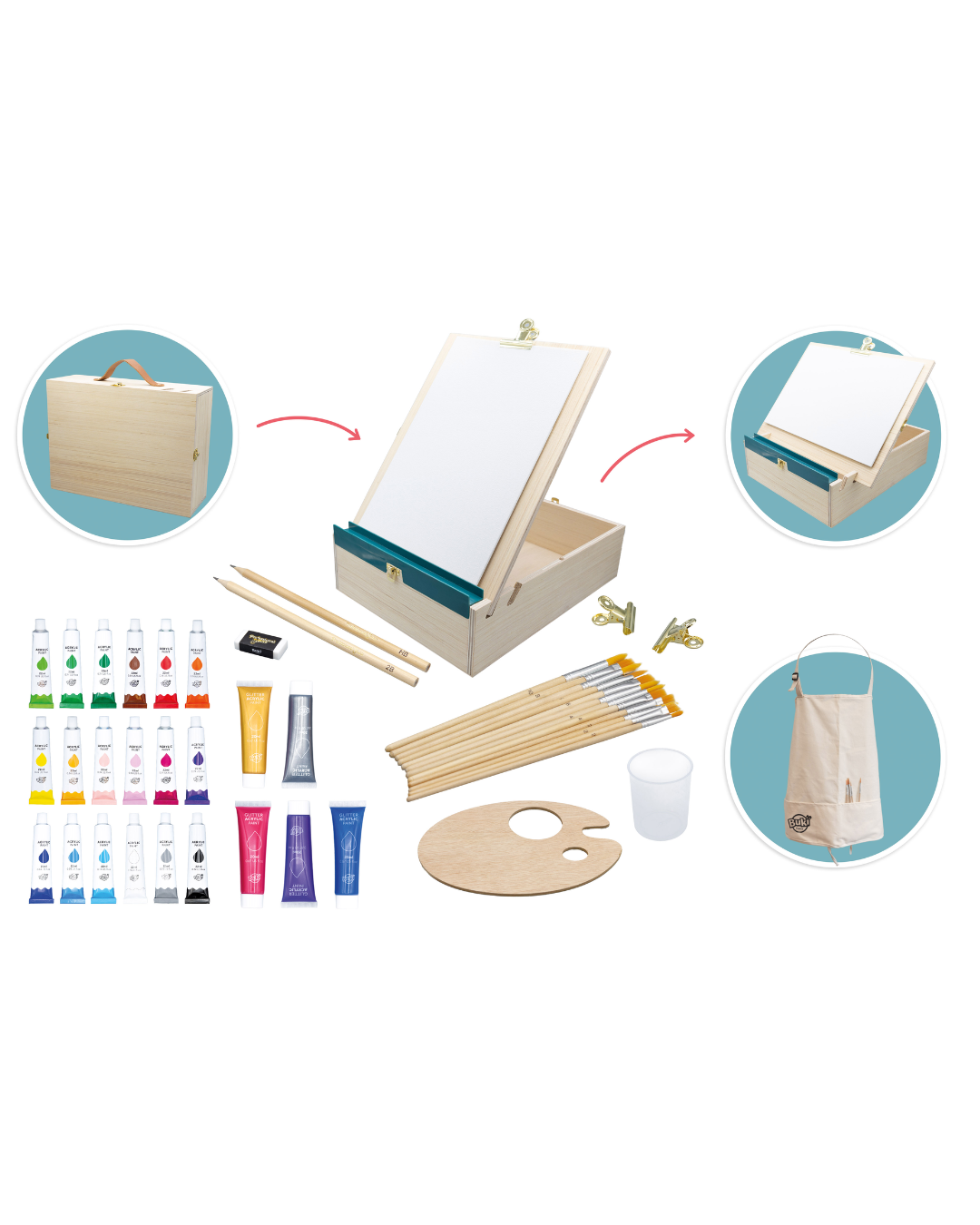 Buki - drewniana walizka artysty z akcesoriami Buki - drewniana walizka artysty z akcesoriami