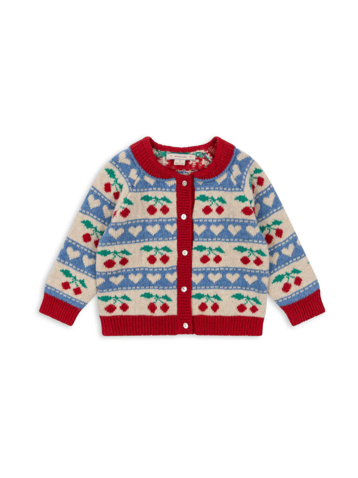 Konges Sløjd - kardigan dziecięcy z wełny Belou Knit Collar Cherry Stripe