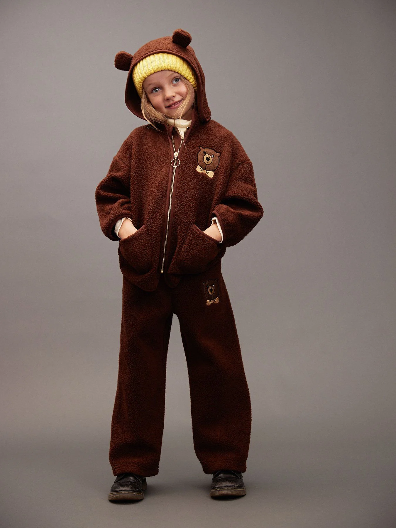 Mini Rodini - pluszowe spodnie z wyhaftowanym misiem