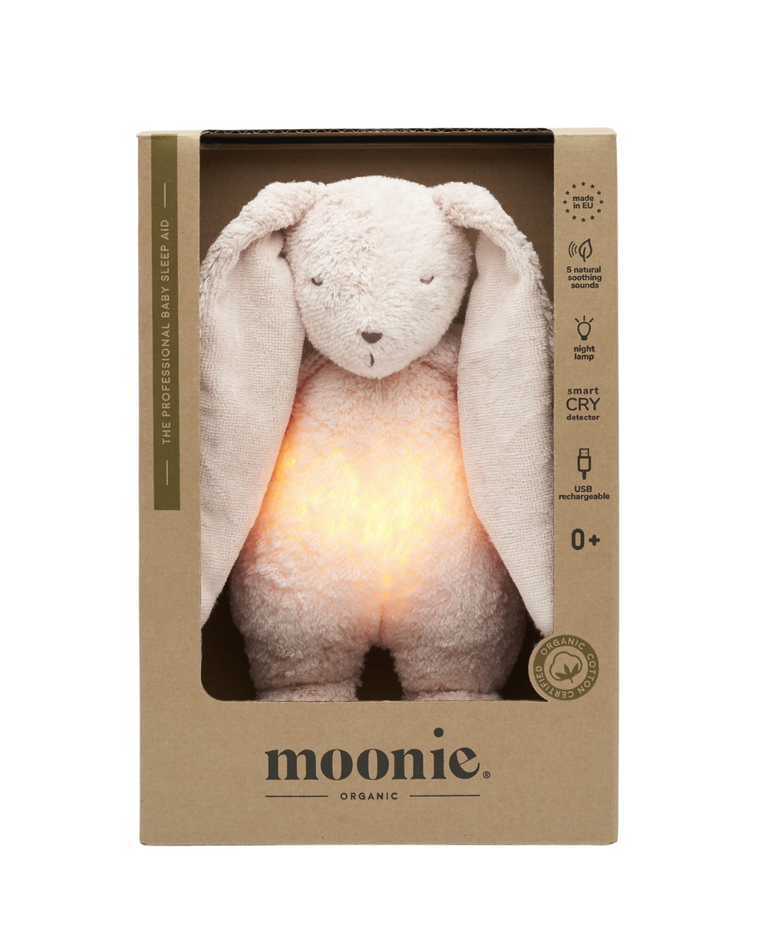 Moonie - szumiący króliczek organic z lampką Rose 2.0