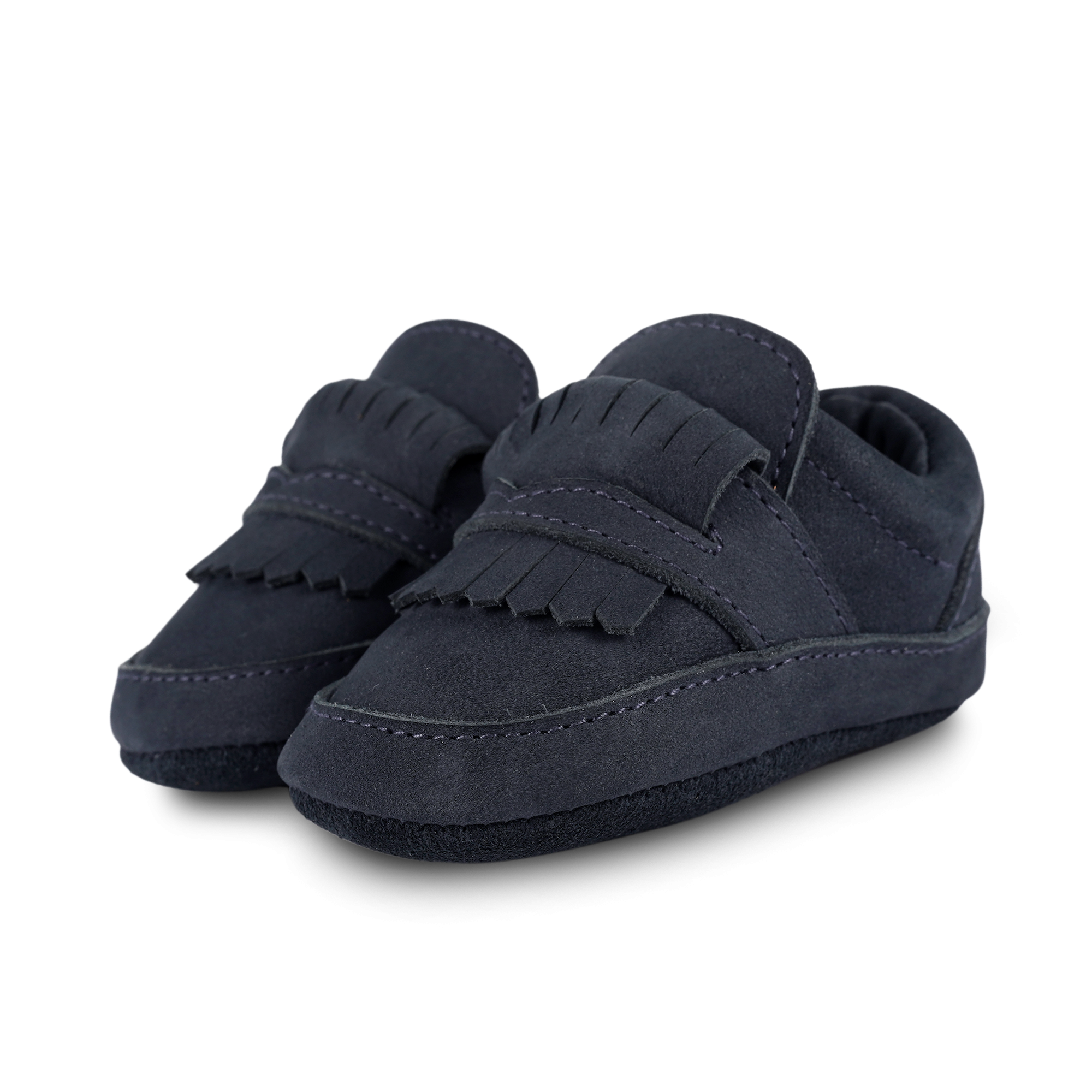 Donsje - skórzane buciki niemowlęce z frędzlami Jacx Shoes Navy Nubuck