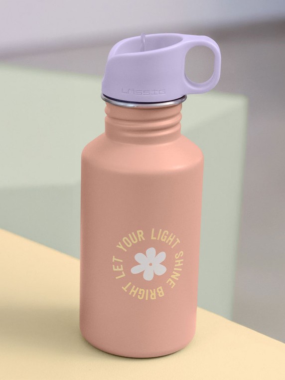 Lassig - bidon ze stali nierdzewnej z ustnikiem i uchwytem 500 ml Pattern Party Rose/Lilac