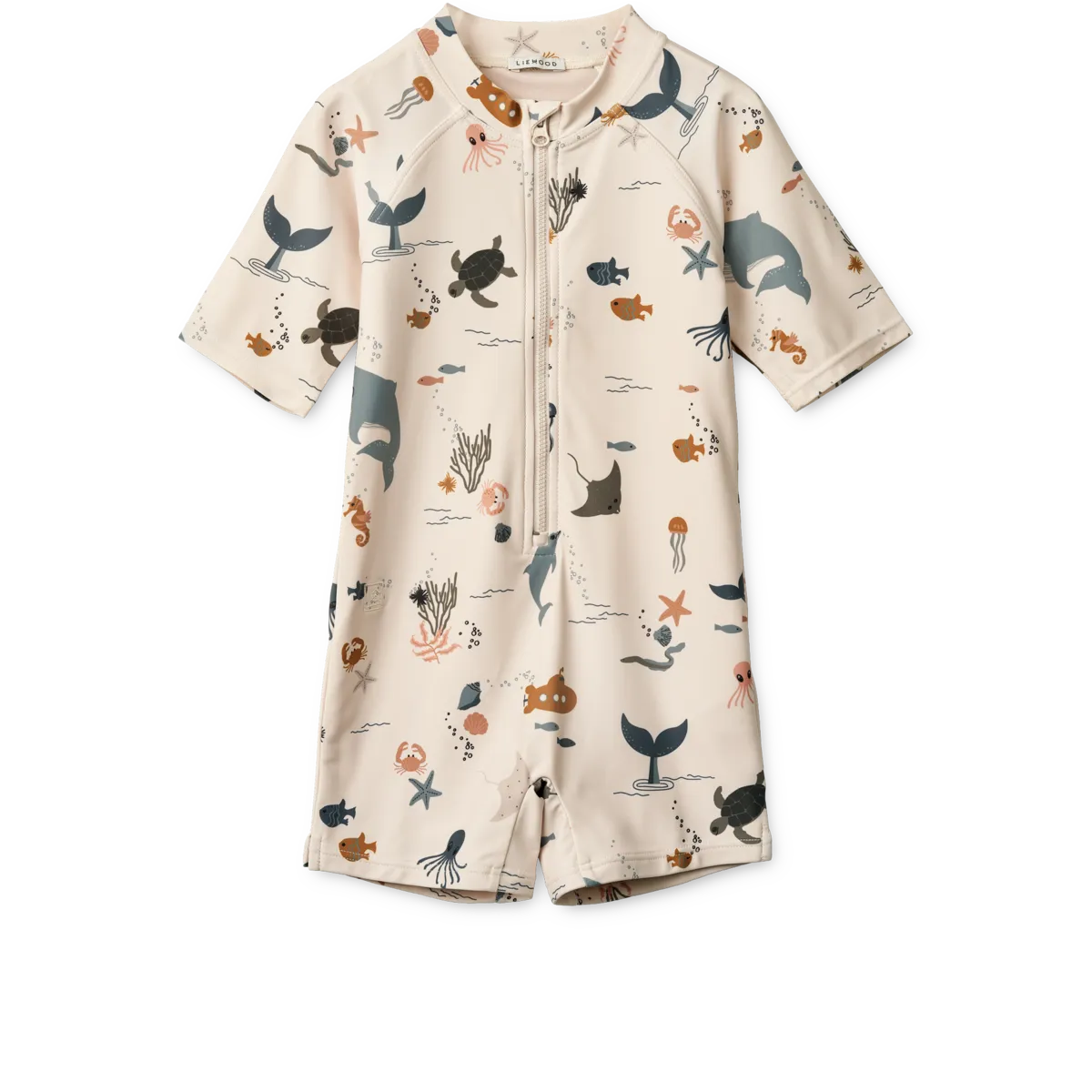 Liewood - kombinezon kąpielowy z krótkim rękawem UV Max Printed sea creature sandy