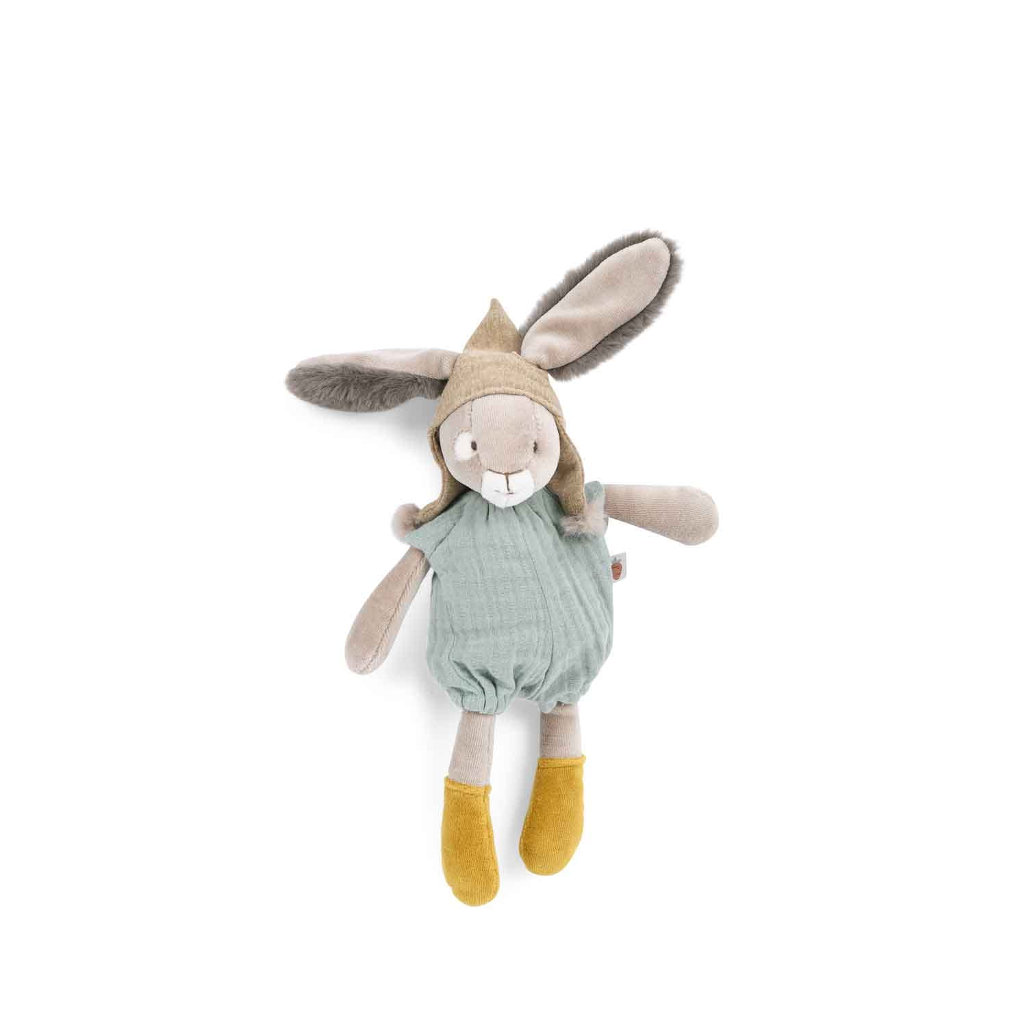 Moulin Roty - maskotka króliczek w czapce zielony 32 cm