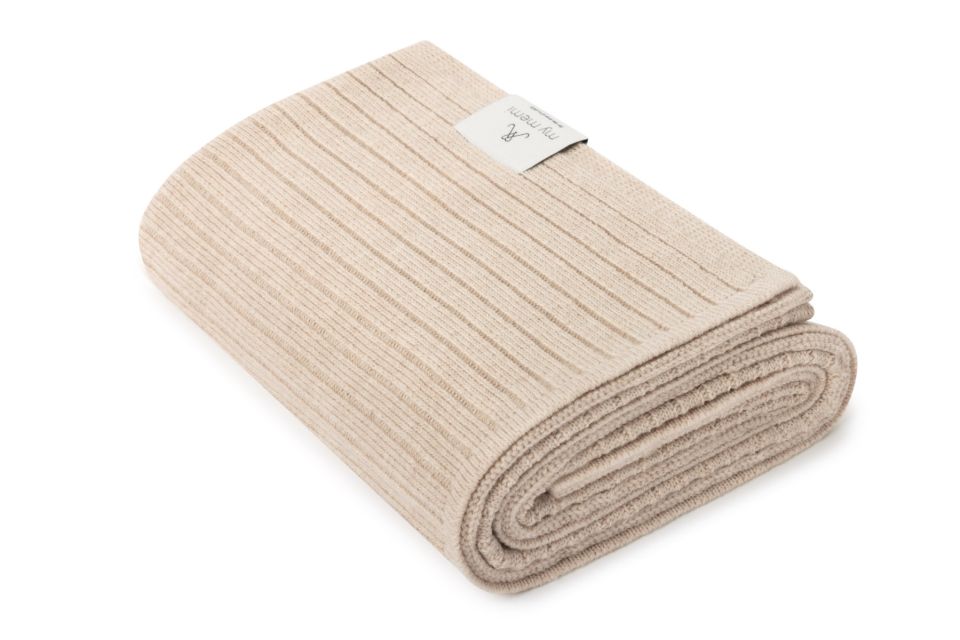 My Memi - kocyk ze 100% wełny merino w prążek premium collection Warm Beige