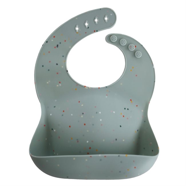 Mushie - śliniak silikonowy z kieszonką Cambridge Blue Confetti