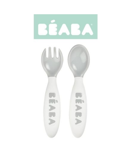 Beaba - sztućce plastikowe w etui Grey