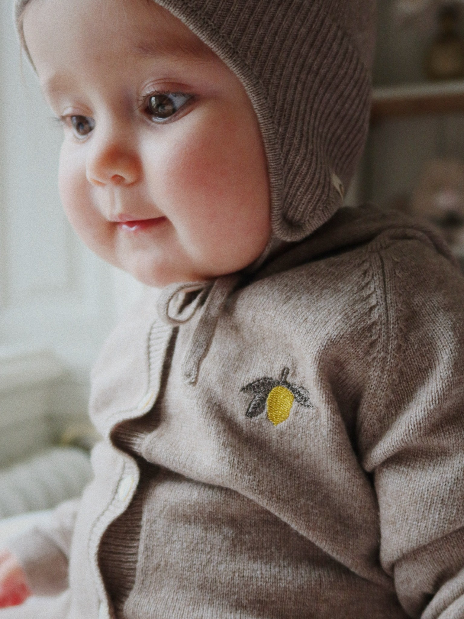 Konges Sløjd - kombinezon niemowlęcy z wełny merino Mattou Knit Onesie Light Brown
