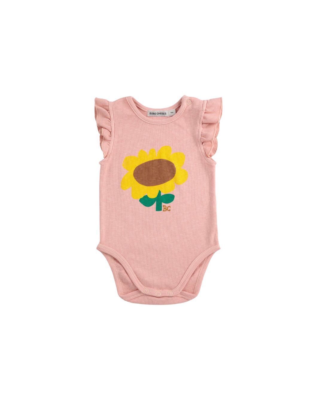 BOBO CHOSES - body niemowlęce z falbanką na rękawie Sunflower light pink jasnoróżowe