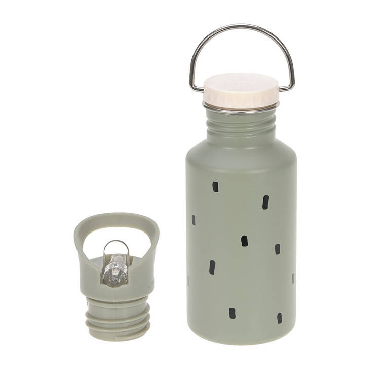 Lassig - bidon ze stali nierdzewnej z dodatkową zakrętką z ustnikiem 500 ml Happy Prints oliwkowy