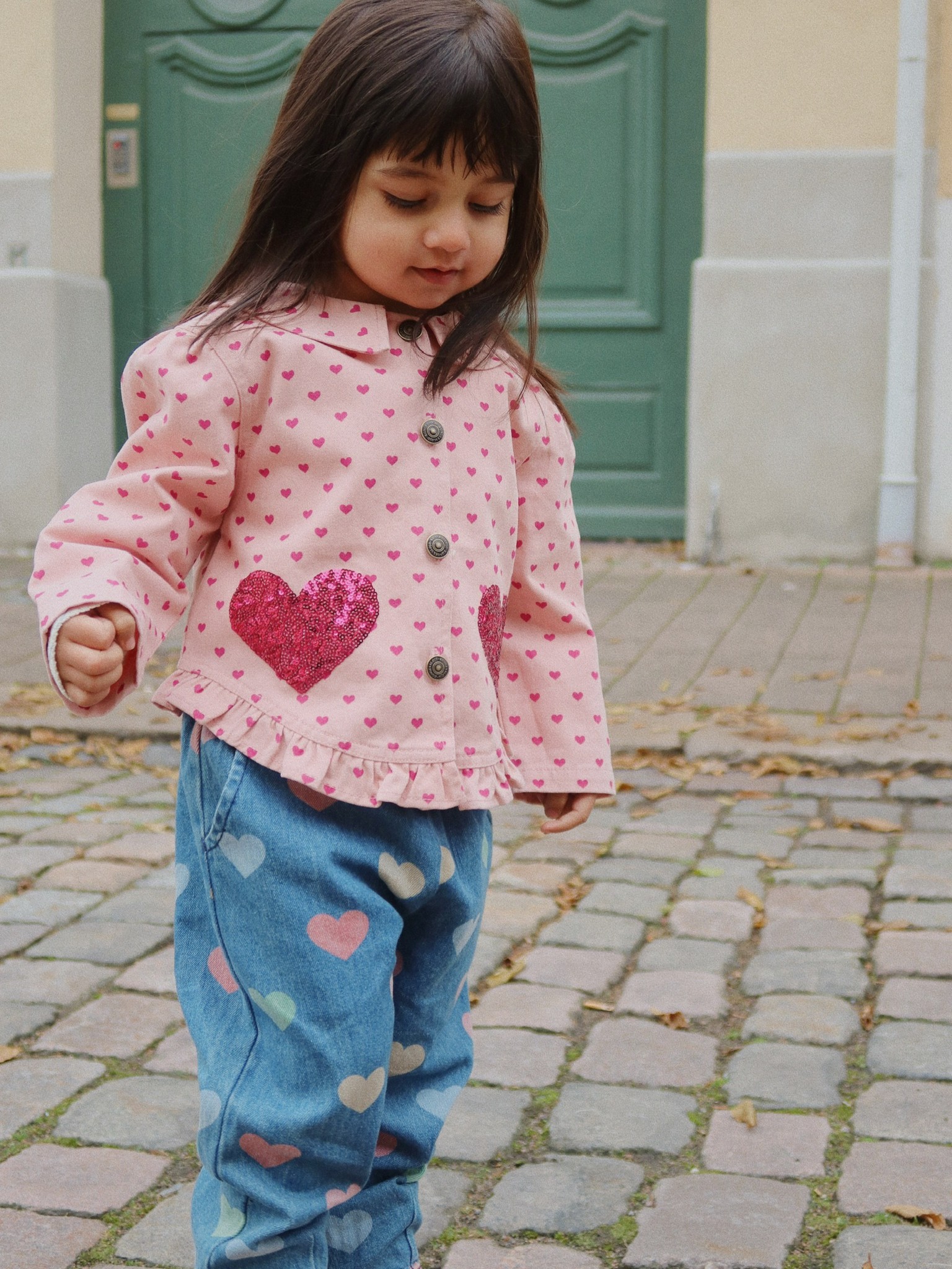 Konges Sløjd - spodnie jeansy dziecięce Magot Frill Pants GOTS Bon Coeur Colore