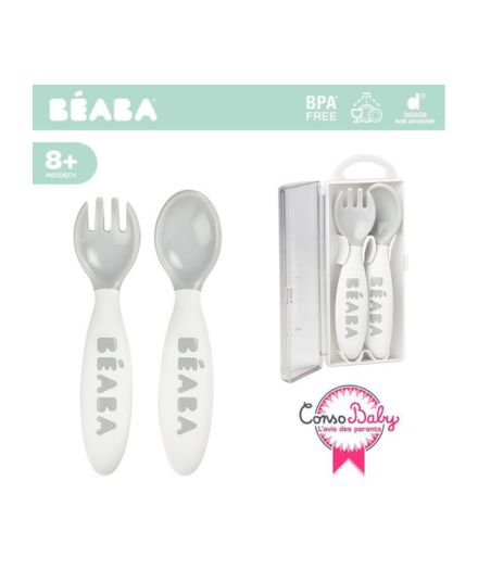 Beaba - sztućce plastikowe w etui Grey