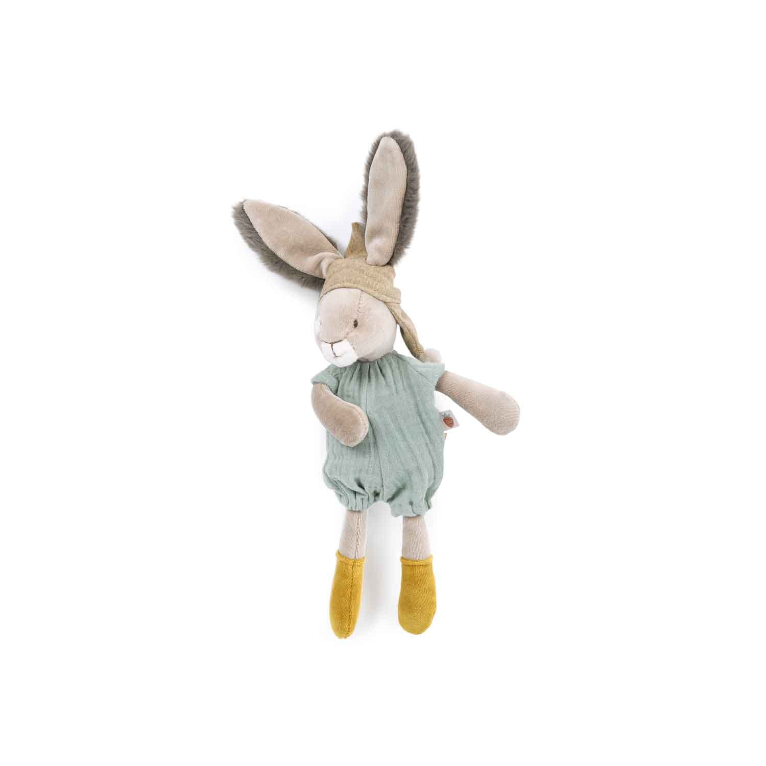 Moulin Roty - maskotka króliczek w czapce zielony 32 cm