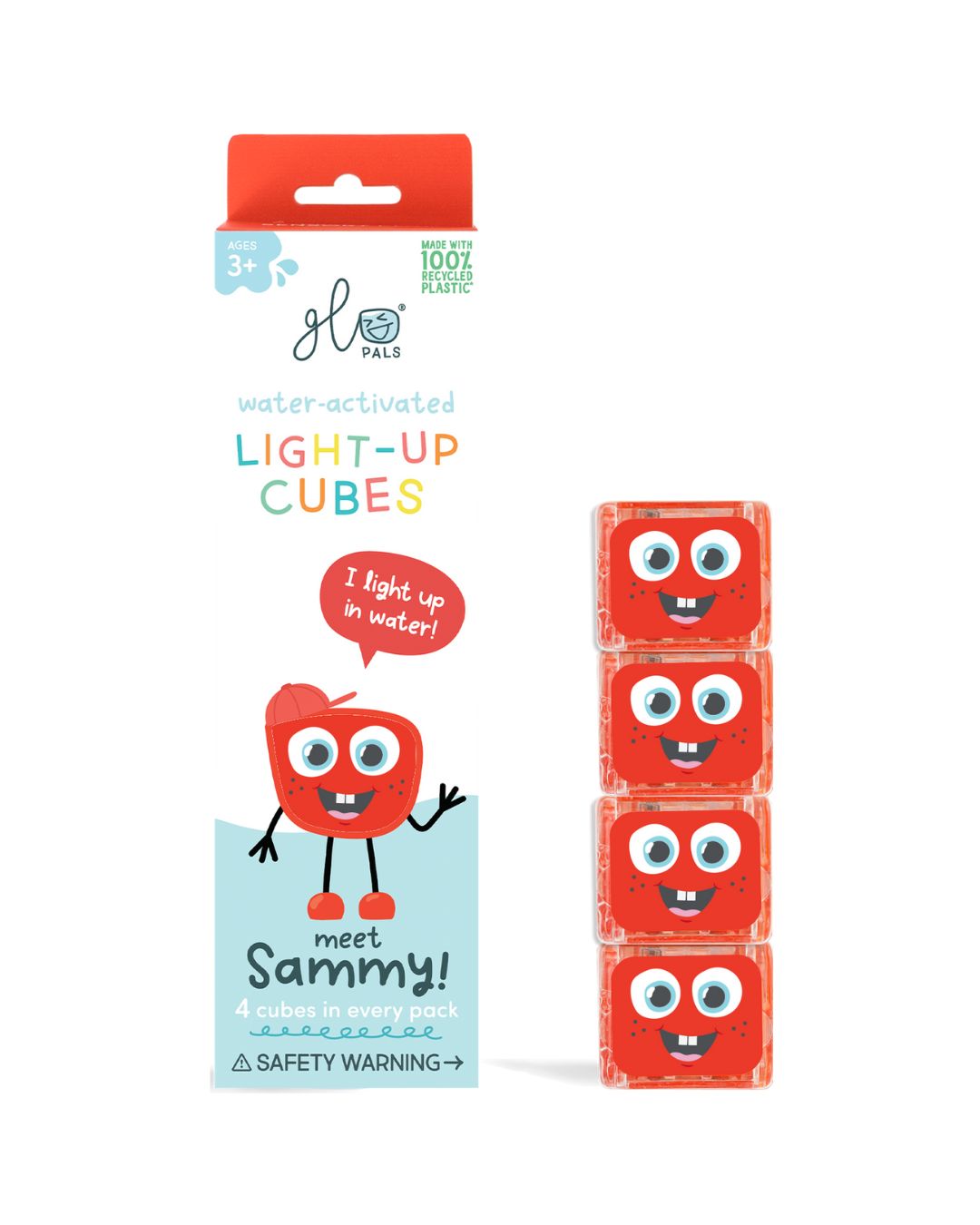 Glo Pals - zabawka do kąpieli czerwone kostki sensoryczne świecące w wodzie Sammy
