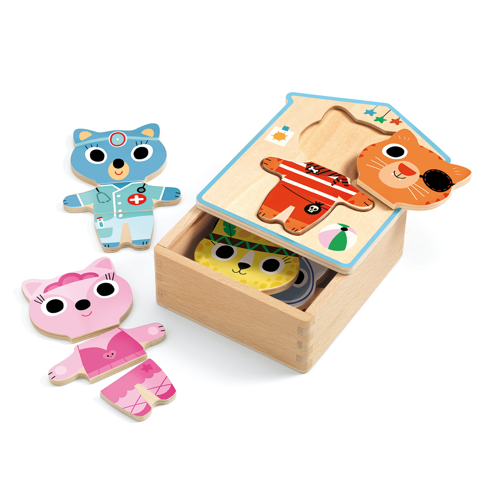 Djeco - drewniane puzzle przebieranki