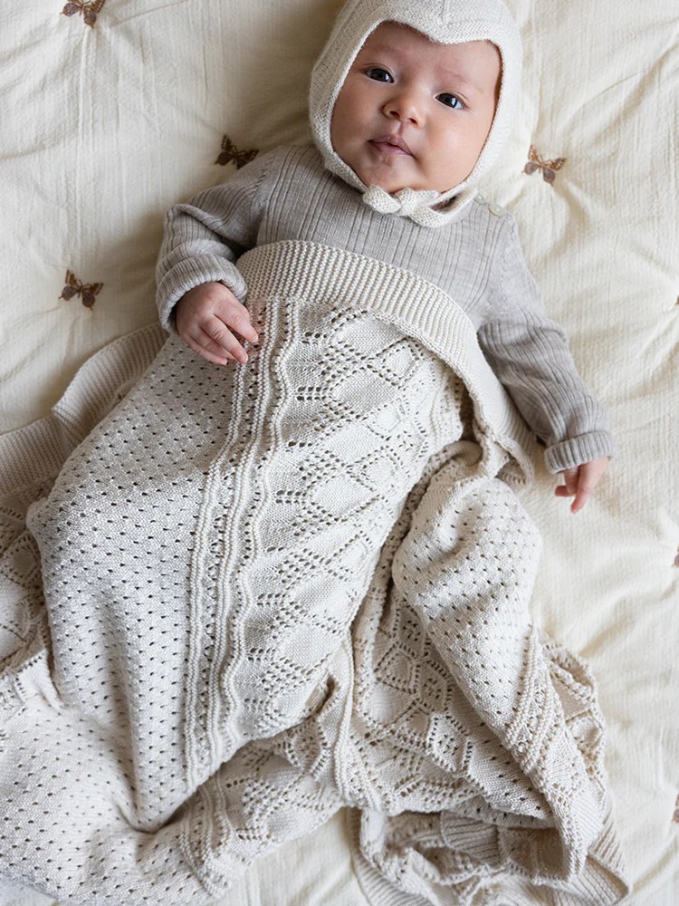 Cam Cam Copenhagen - ażurowy kocyk Pointelle GOTS Off-White