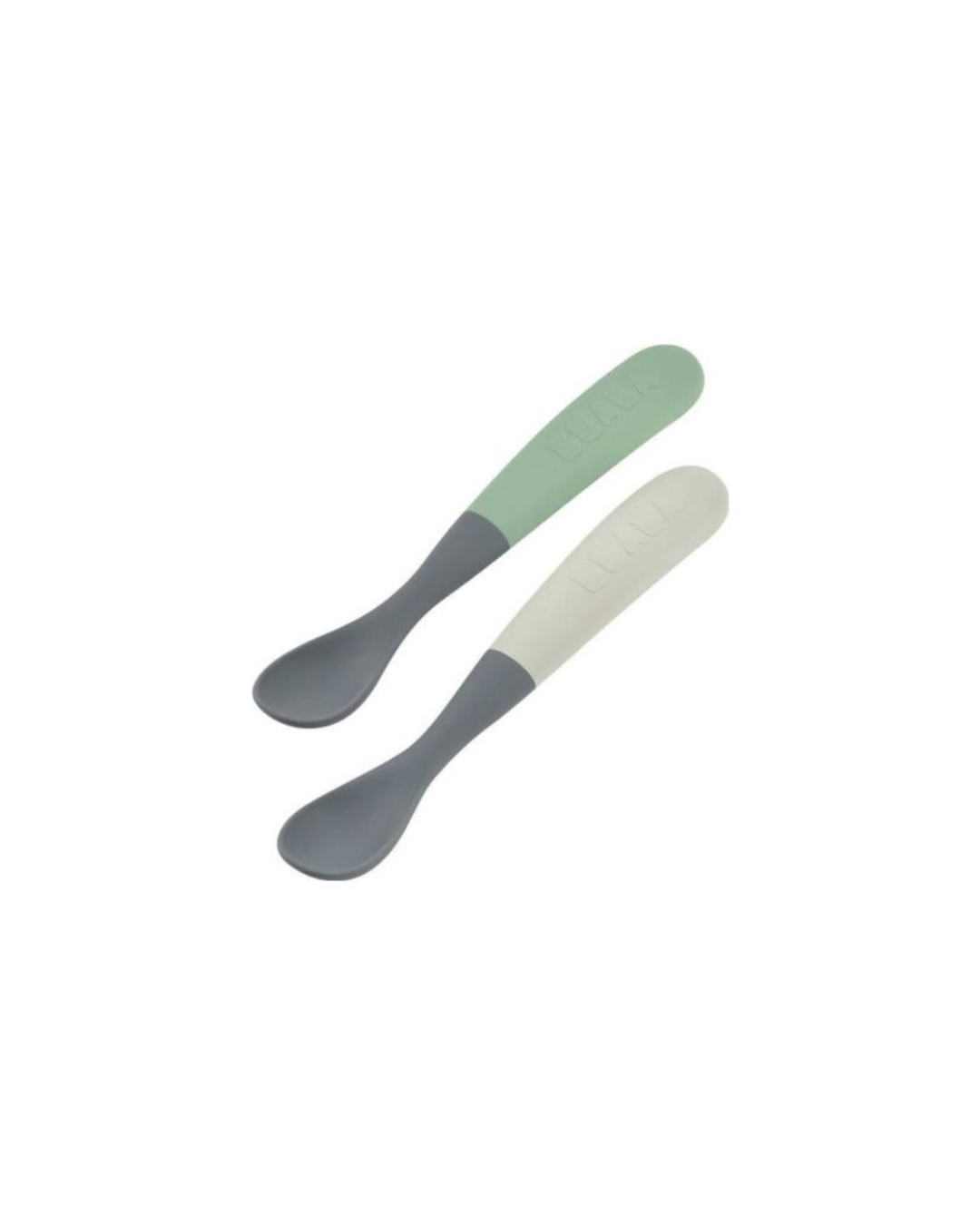 Beaba - zestaw 2 łyżeczek silikonowych w podróżnym etui 4m+ (2 szt.) Mineral Grey 