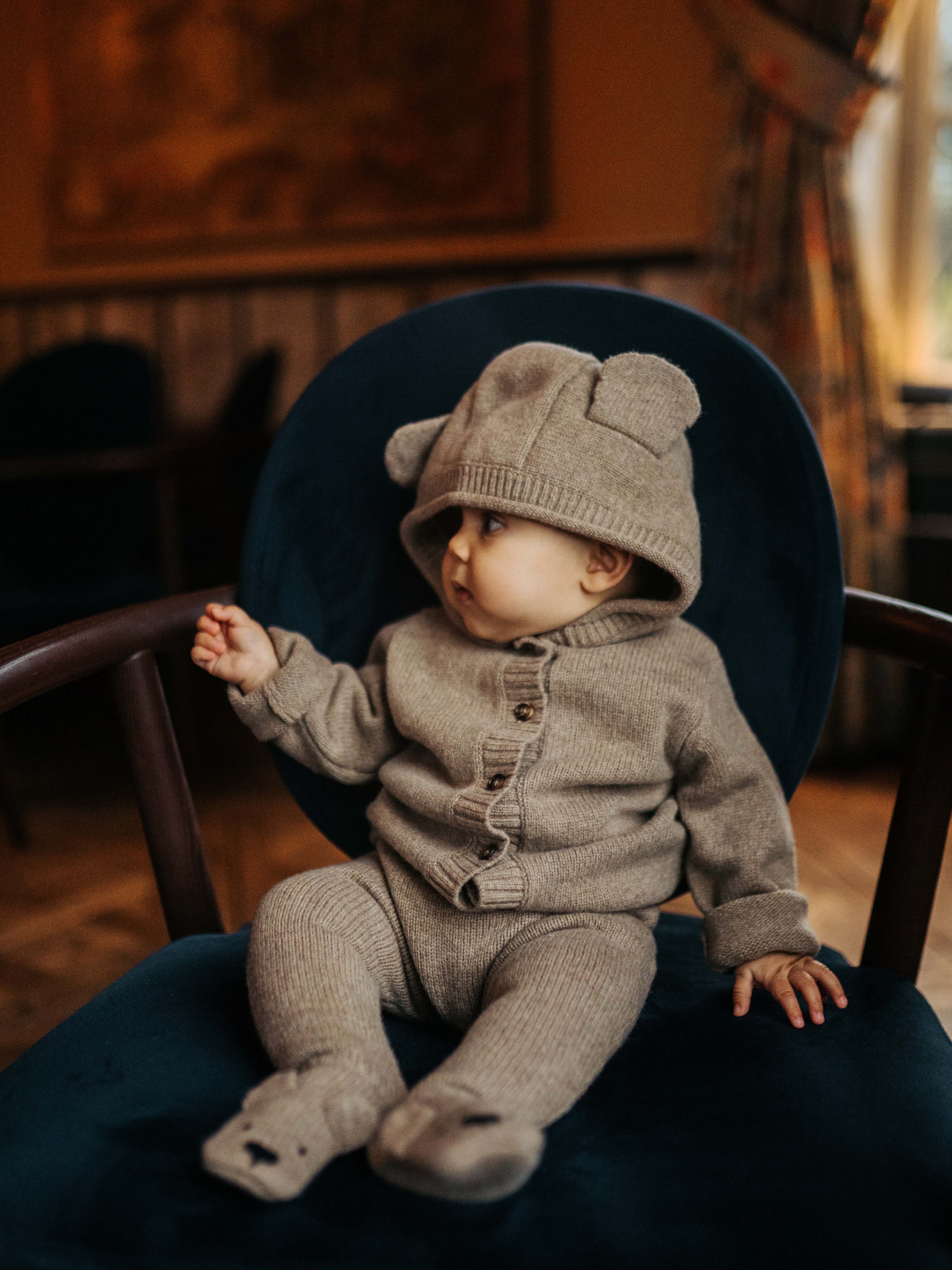 Donsje - półśpiochy ze stópkami z wełny merino Matsie Merino Wool Leggings Bear