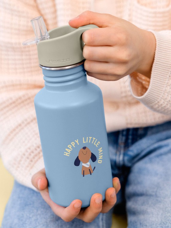 Lassig - bidon ze stali nierdzewnej z ustnikiem i uchwytem 500 ml Pattern Party Green/Blue