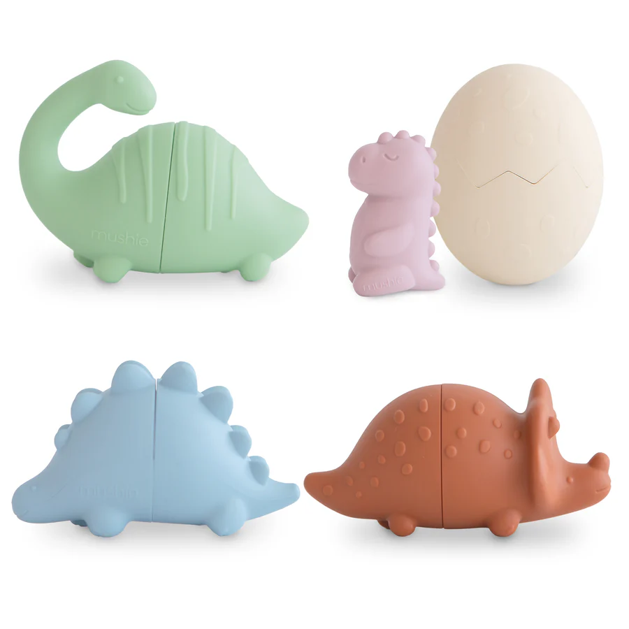 Mushie - zestaw silikonowych zabawek do kąpieli Dino