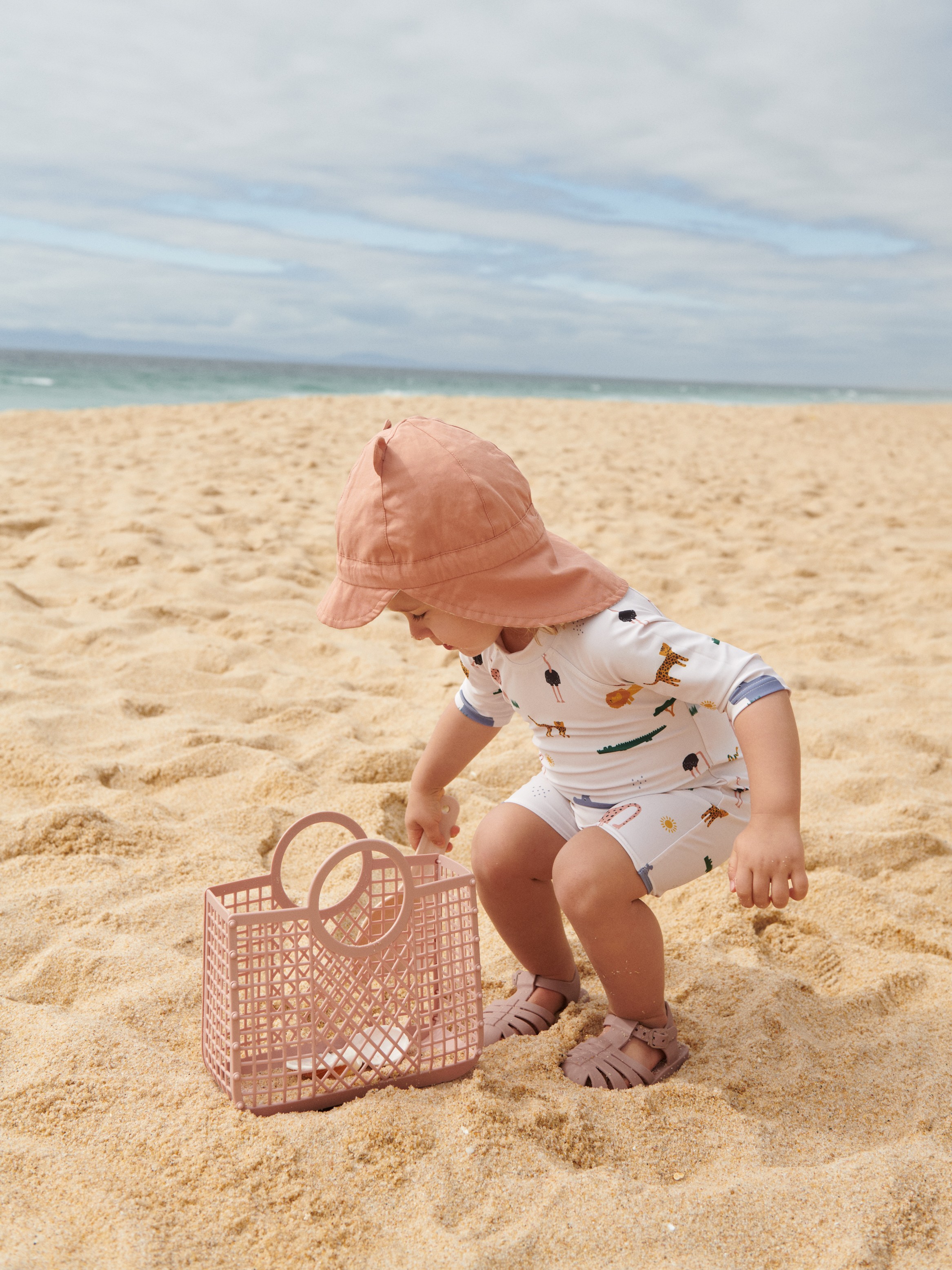 Liewood - kombinezon kąpielowy na krótki rękaw UV Thor Baby safari sandy mix