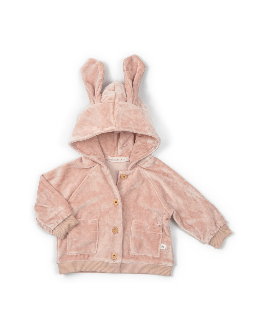 Bamboom - aksamitny kardigan z kapturem i uszami królika jasnoróżowy