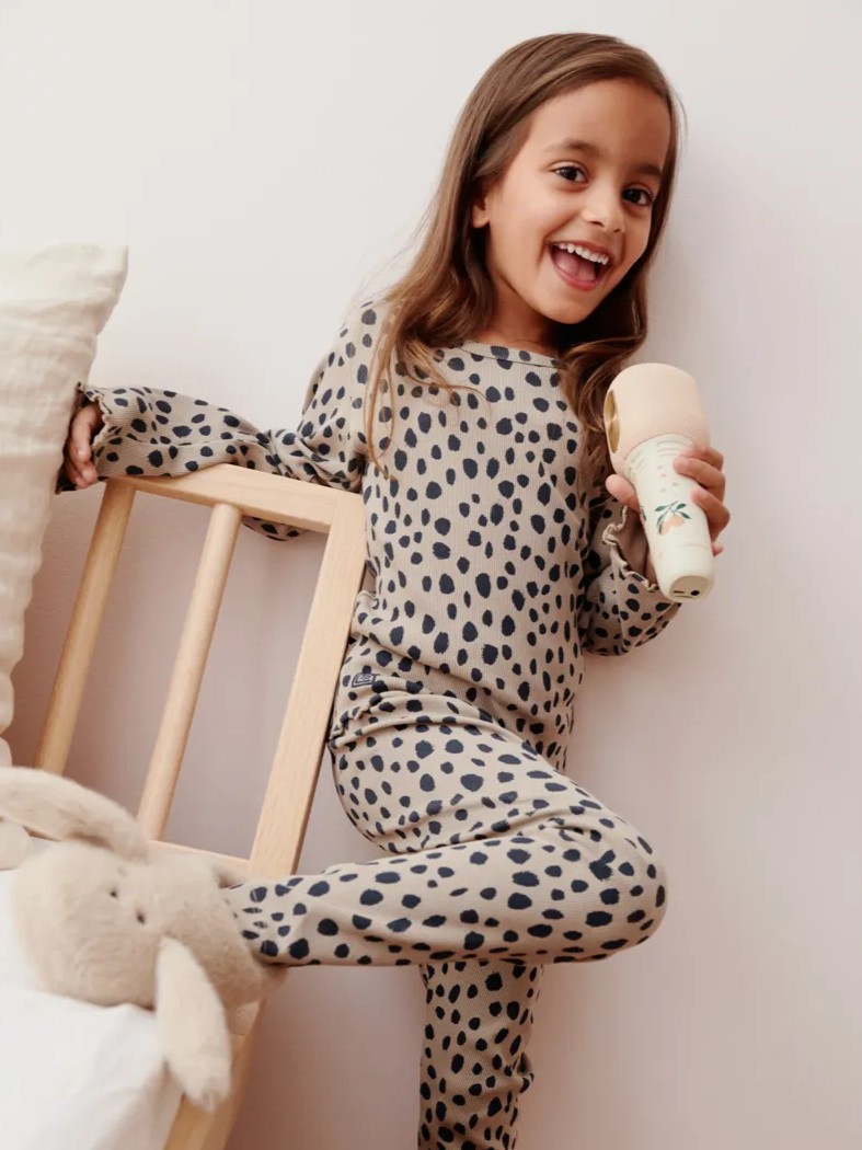 Liewood - prążkowana koszulka z długim rękawem Nieve Printed Leo spots / Mist