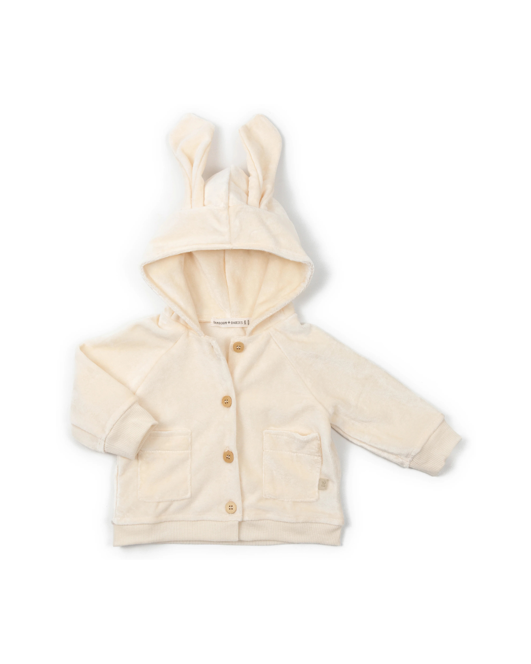 Bamboom - aksamitny kardigan z kapturem i uszami królika ecru